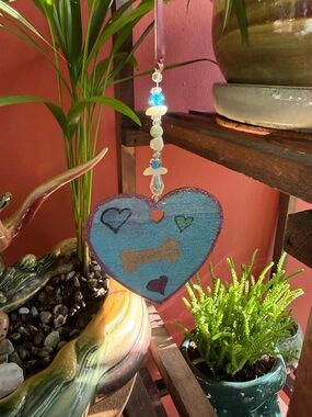Handpainted Heart Pet Ornaments - Turquoise & Pink